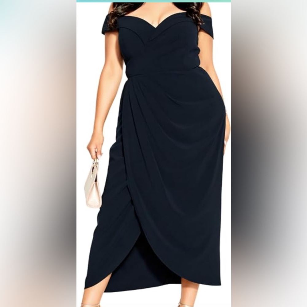 Navy blue ankle length cocktail dress.